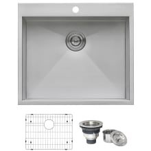 Tirana 25" Drop In Single Basin 16 Gauge Stainless Steel Kitchen Sink with Basin Rack and Basket Strainer
