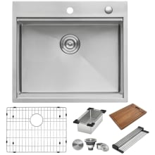 Siena 25" Drop-In Single Basin Stainless Steel Kitchen Sink Includes Colander, Cutting Board, Basket Strainer, and Sink Grid