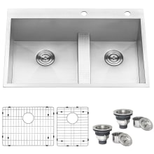Tirana 33" Drop In Double Basin 16 Gauge Stainless Steel Kitchen Sink with 2 Basin Racks and 2 Basket Strainers
