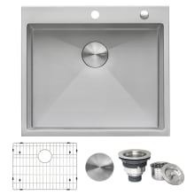 Tirana Pro 21" Drop In Single Basin Stainless Steel Kitchen Sink with Basin Rack and Basket Strainer