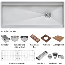 Dual Tier 57" Undermount Single Basin Stainless Steel Kitchen Sink Includes Colander, Cutting Board, Basket Strainer, and Sink Grid