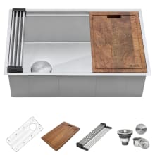 Veniso 27" Undermount Single Basin Stainless Steel Kitchen Sink with Basin Rack, Basket Strainer and Cutting Board