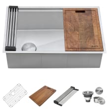 Veniso 36" Undermount Single Basin Stainless Steel Kitchen Sink with Basin Rack, Basket Strainer and Cutting Board