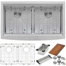 Verona 36" Farmhouse Double Basin 16 Gauge Stainless Steel Kitchen Sink with 2 Basin Racks and 2 Basket Strainers