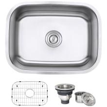 Parmi 23-3/8" Undermount Single Basin 16 Gauge Stainless Steel Kitchen Sink with Basin Rack and Basket Strainer