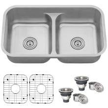 Parmi 32-1/4" Undermount Double Basin 16 Gauge Stainless Steel Kitchen Sink with 2 Basin Racks and 2 Basket Strainers