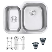 Parmi 29" Undermount Double Basin Stainless Steel Kitchen Sink with Basin Rack and Basket Strainer