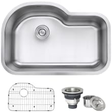 Parmi 31-1/2" Undermount Single Basin 16 Gauge Stainless Steel Kitchen Sink with Basin Rack and Basket Strainer