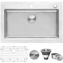 Modena 33" Drop-In Single Basin Stainless Steel Kitchen Sink Includes Basket Strainer and Sink Grid