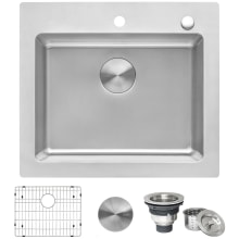 Modena 25" Drop-In Single Basin Stainless Steel Kitchen Sink Includes Basket Strainer and Sink Grid