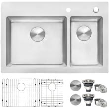 Modena 33" Drop-In Double Basin 16 Gauge Stainless Steel Kitchen Sink with 2 Basin Racks and 2 Basket Strainers