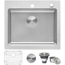 Modena 23" Drop-In Single Basin Stainless Steel Kitchen Sink Includes Basket Strainer and Sink Grid