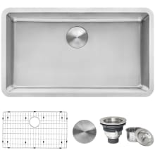 Modena 31" Undermount Single Basin Stainless Steel Kitchen Sink Includes Basket Strainer and Sink Grid
