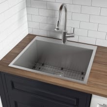 Tirana Single Basin Kitchen Sink with Basin Rack and Basket Strainer
