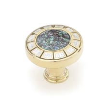 Fair Isle 1-1/2" Luxury Coastal Round Solid Brass Cabinet Knob with Mother of Pearl and Imperial Shell Inlays