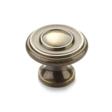 Colonial 1-1/4" Traditional Round Ringed Luxury Solid Brass Mushroom Cabinet Knob / Drawer Knob