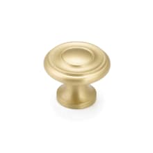 Colonial 1-1/4" Traditional Round Ringed Luxury Solid Brass Mushroom Cabinet Knob / Drawer Knob