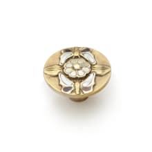 Heirloom Treasures 1-1/2" Round Flower Solid Brass Luxury Cabinet Knob with Mother of Pearl and Tiger Penshell