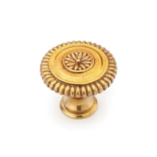 Symphony Elegance 1-5/16" Round Mushroom Solid Brass Luxury Cabinet Knob With Rope Edge and Embossed Flower Center