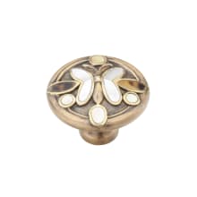 Heirloom Treasures 1-1/2" Wide Round Decorative Solid Brass Cabinet Knob / Drawer Knob with Shell Inlays