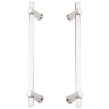 Lumiere 12" Center to Center Acrylic Back to Back Cabinet Handles / Back to Back Door Pulls with Solid Brass Posts