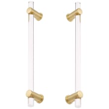 Lumiere 12" Center to Center Acrylic Back to Back Cabinet Handles / Back to Back Door Pulls with Solid Brass Posts