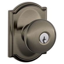 Plymouth Keyed Entry Panic Proof Door Knob Set with Decorative Camelot Trim