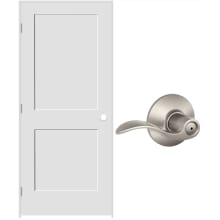28" W x 80" H Double Panel Left Handed Interior Prehung Door with 6-9/16" Door Jamb and Accent Privacy Door lever Set