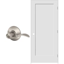 30" W x 80" H Single Panel Right Handed Interior Prehung Door with 6-9/16" Door Jamb and Accent Privacy Door lever Set
