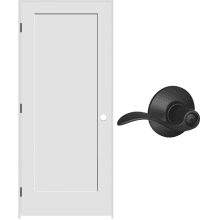 32" W x 80" H Single Panel Left Handed Interior Prehung Door with 4-9/16" Door Jamb and Accent Privacy Door lever Set