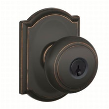 Andover Keyed Entry Panic Proof Door Knob Set with Decorative Camelot Trim