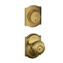 Georgian Single Cylinder Keyed Entry Door Knob Set and Camelot Deadbolt Combo with Camelot Rose