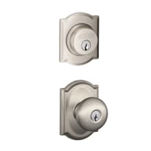 Plymouth Single Cylinder Keyed Entry Door Knob Set and Camelot Deadbolt Combo with Camelot Rose