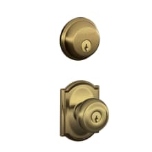 Georgian Single Cylinder Keyed Entry Door Knob Set and Deadbolt Combo with Camelot Rose