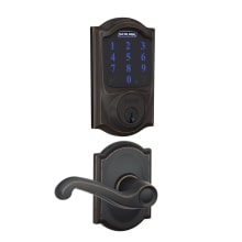 Connect Camelot Touchscreen Electronic Deadbolt with Z-Wave Plus Technology and Passage Flair Lever and Decorative Camelot Trim