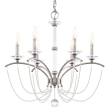 Priscilla 6 Light 24" Wide Crystal Chandelier with White Pearl Beads