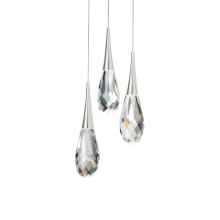 Hibiscus Three Light 12" Wide Switchable Color Temperature LED Faceted Crystal Multi Pendant Light