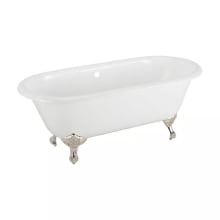 Sanford 66" Cast Iron Soaking Clawfoot Tub with Pre-Drilled Overflow Hole and Rolled Rim
