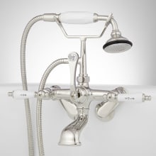 Tub Wall Mounted Tub Filler Faucet with Porcelain Lever Handles - Includes Hand Shower, Valve Included
