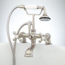 Deck Mounted Tub Filler Faucet with 2" Deck Couplers, Cross Handles, and Lever Diverter - Includes Hand Shower, Valve Included