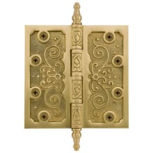 Ornate 4.5" x 4.5" Solid Brass Plain Bearing Square Corner Door Hinge - Single Hinge
