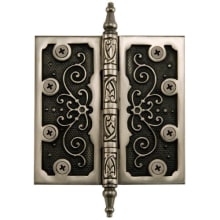Ornate 4.5" x 4.5" Solid Brass Plain Bearing Square Corner Door Hinge - Single Hinge