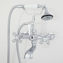 Wall Mounted Tub Filler Faucet with 2" Wall Couplers, Cross Handles, and Lever Diverter - Includes Hand Shower, Valve Included