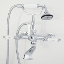 Wall Mounted Tub Filler Faucet with 2" Wall Couplers and Porcelain Lever Handles - Includes Hand Shower, Valve Included