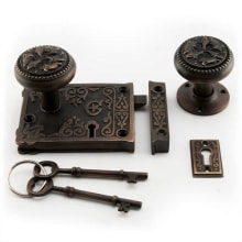 Ornamental Solid Brass Rim Lock Set with Knobs and 3" Backset - Left Hand