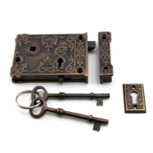 Ornate Solid Brass Rim Lock Set with 3" Backset - Left Hand