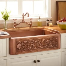 32-3/4" Vine Design Farmhouse Single Basin Copper Kitchen Sink