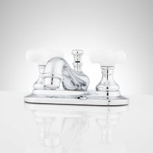 Teapot Centerset Bathroom Faucet with Porcelain Cross Handles and Pop-Up Drain Assembly