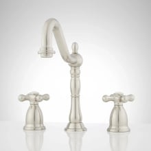 Victorian Widespread Bathroom Faucet with Metal Cross Handles and Pop-Up Drain Assembly