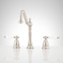 Victorian 1.2 GPM Widespread Bathroom Faucet with Large Porcelain Cross Handles and Pop-Up Drain Assembly